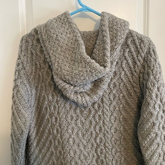 Aran Mor Made in Ireland Merino Wool Cable Knit Hooded Long Cardigan - Picture 12 of 14